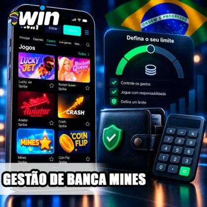 Mines Classic no celular com carteira, calculadora e indicador de limite de gastos.