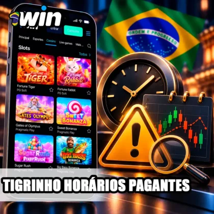 Tela do Fortune Tiger com relógio e alerta sobre mitos de horários e padrões vencedores.