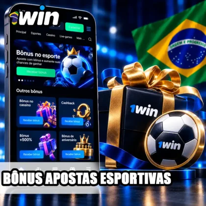 Página de bônus da 1win no celular com caixa de presente e símbolo de futebol.